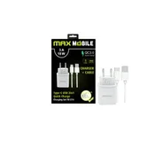 Maxmobile kućni punjač SET 2U1 QC 3.0 QUICK CHARGE USB + TYPE C, 3A,18W bijeli