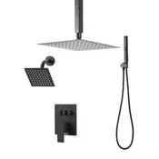 VEVOR Set tuš baterije za stropno montažo sistem dežja 254 mm z glavo za stensko montažo 152 mm mat črna