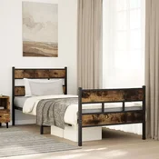 shumee vidaXL Kovinski posteljni okvir brez vzmetnice dimljen hrast 80x200 cm