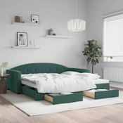 Greatstore Izvlečna dnevna postelja s predali tm. zelena 100x200 cm žamet