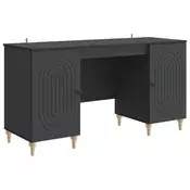 vidaXL Miza s polico z vrati Črna 142,5 x 50 x 75 cm Inženirski les