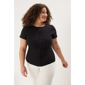 Trendyol Curve Black Button Detail Fitted Corduroy Knitted Plus Size Blouse