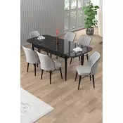 HANAH HOME Rasklopivi trpezarijski sto i stolice (7 delova) Uzi Black Marble Grey