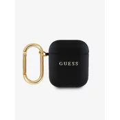 Guess PU Grained Classic Logo Pouzdro pro AirPods 1/2 Black Ovitek Vijolična