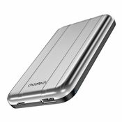 Choetech Majhna lahka induktivna powerbank 5000 mAh MagSafe USB-A USB-C srebrna