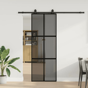 vidaXL Drsna vrata z opremo črna 76x205 cm kaljeno steklo
