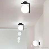 FLOS IC C/W1 stenska svetilka, črna O 20 cm - Dnevna soba/jedilnica - Dizajn - opalen bel, črn - Kovina