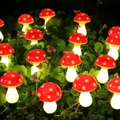 KJB Solarna vrtna svetlobna veriga v obliki gob, 5 m, 8 LED, topla bela