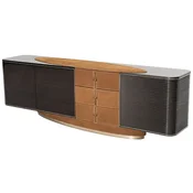 Casa Padrino luxury sideboard light brown/dark brown/gray/gold 249 x 52.5 x H. 76 cm - Solid wood cabinet with 3 doors and 3 drawers - Luxury furniture - Hotel furniture - Luxury furnishings