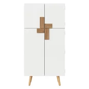 SONNENH Kredenca za kuhinjo in jedilnico 60 x 35 x 120 cm, bela, štiri vrata z lesenimi geometrijskimi ročaji, nastavljivi polici in vratne košarice