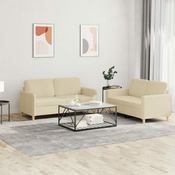 2-dijelni set sofa s jastucima krem od tkanine