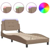 Vidaxl Posteljni okvir z LED brez vzmetnice Zadar kapučino 90x200 cm