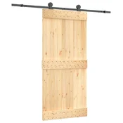 Vidaxl Drsna vrata Naravna in črna 95 x 210 cm Masiven borov les