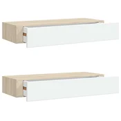 Vidaxl Stenske police s predali 2 kosa hrast in bela 60x23,5x10 cm MDF