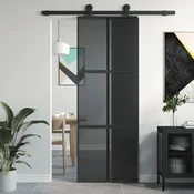 Vidaxl Drsna vrata črna 76x205 cm kaljeno steklo in aluminij