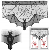 Korbi Okrasna zavesa za okno ali vrata – netopir, črna dekoracija za Halloween