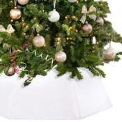 Nikcorp Božični ovratnik za drevo bela snežno puhast dekor O 80/63 cm, višina 27 cm, žamet, z velcro zapiranjem, zaščitni obroč in ovitek za kable, za božična darila