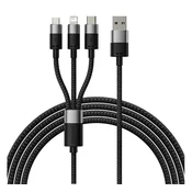 Baseus StarSpeed USB tip-A – iPhone + USB tip-C + Micro USB, 3,5 A kabel za brzo punjenje i prijenos podataka, 1,2 m, crni