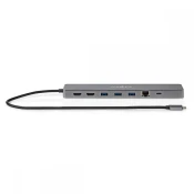 Nedis USB adapter z več vrati | USB 3.2 Gen 1 | USB-C moški | Micro SD / RJ45 ženski / SD / 2x HDMI / 2x USB-C / 3x USB-A ženski | 0,40 m | Okrogla | Pozlačeno | TPE | antracit | Škatla
