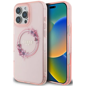 Originalni GUESS ovitek GUHMP16XHFWFCP za iPhone 16 Pro Max - MagSafe - Flower - roza