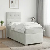 vidaXL Postelja boxspring z vzmetnico Svetlo siva 80 x 200 cm Žamet