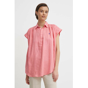 Lanena bluza Polo Ralph Lauren roza barva, 211935131