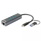 D-Link USB-C/USB to Gigabit Ethernet Adapter with 3 USB 3.0 Ports DUB-2332