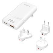 Logilink Dualni USB GaN putni punjač, 65 W, ultra-tank, 1x USB-C (PD), 1x USB-A (QC), bijeli