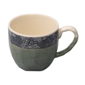 Lonček DARK GREEN WITH PATCHWORK BAND 250 ml, zelena, keramika, MIJ