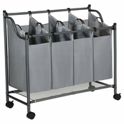 Koš za perilo s kolesi, 4 odstranljive vrečke, voziček za perilo 4 x 35L, siv | SONGMICS