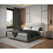MID.YOU POSTELJA Z VZMETNICO 160 cm x 200 cm , les, tekstil, leseni material svetlo siva