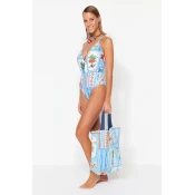 Trendyol Tropical Patterned Double Breasted Regular Leg Swimsuit