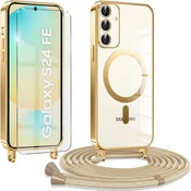 Overboard Ovitek za Samsung Galaxy S24 FE, Electro MagSafe, zlat + zaščitno steklo za zaslon + vrvica za vstavljanje