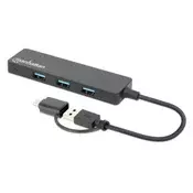 USB-C HUB 4port Manhattan 180863 3.2 G1+USB-C5GbpsCrni