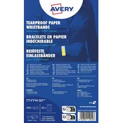 Avery Zweckform identifikacijske zapestnice TYVYW-50 so narejene iz trpežnega Tyvek materiala. Velikost zapestnic je 19 x 256 mm, barva neonsko rumena. Zapestnice so na listih A4 in se jih enostavno loči.