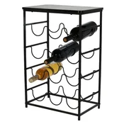Excellent Houseware Kovinski stojalo za vino in stranska mizica iz akacije za 12 steklenic, črna