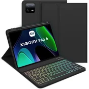 GOOJODOQ ovitek z tipkovnico Xiaomi Pad 6/6 Pro – osvetljen QWERTZ, črn