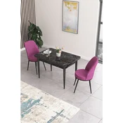 Hanah Home trpezarijski set Nil, sto i 2 stolice, ploca u dekoru crnog mermera, ljubicasta tkanina Babyface