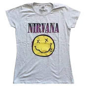 Nirvana Xerox Happy Face Pink Heather Grey L Ženske Majica
