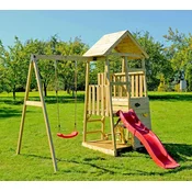 Leseni igralni stolp Gorilla s toboganom, plezalno steno, gugalnico in mizo za piknik - 290x270x270 cm
