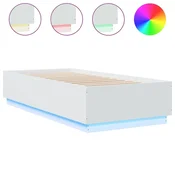 Vidaxl Posteljni okvir z LED lučkami bel 100x200 cm inženirski les