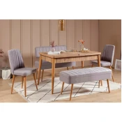 Hanah Home Set trpezarijski sto, 2 trpezarijske stolice i 2 klupe Vina 0701, Bež-sivi