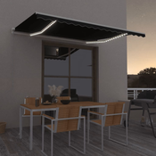 vidaXL Ročno zložljiva tenda z LED lučmi 450x350 cm antracitna