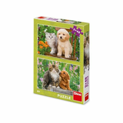 Puzzle Pes in mačka na vrtu 2x48 kosov
