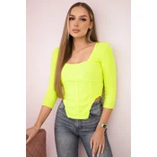 Ribbed blouse with a yellow neon neckline