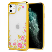 Silikonski ovitek z rožicami za Huawei P40 Lite - zlat