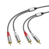 INF Dvoparni pleteni stereo avdio kabel 2RCA na 2RCA – zlitinski konektorji, visoko učinkovit izhod, (5000296240)