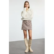 Trendyol Multicolored Snake Patterned Brown Mini Denim Skirt