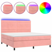 Krevet box spring s madracem LED ružicasti 160x200cm baršunasti