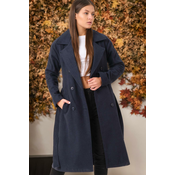 Z6765 DEWBERRY WOMENS COAT-PLAIN NAVY BLUE